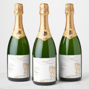 Elegante Gouden Boog Parels en Prosecco Bruidsuitn Sparkling Wijnetiket