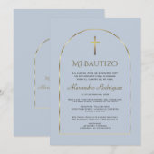 Elegante Gouden Boog Stof Blauw Jongen Spaanse Bau Kaart (Voorkant / Achterkant)