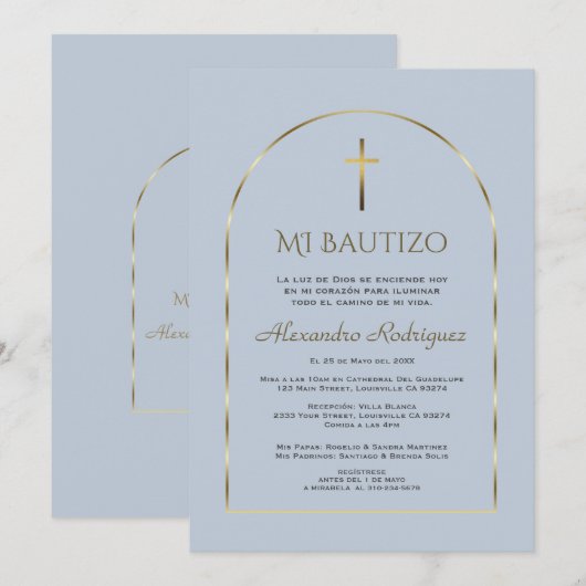 Elegante Gouden Boog Stof Blauw Jongen Spaanse Bau Kaart (Voorkant / Achterkant)