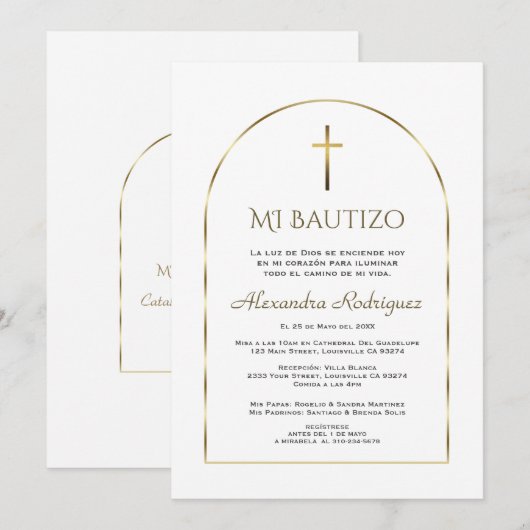 Elegante gouden boog uitnodiging de Bautizo doop (Voorkant / Achterkant)
