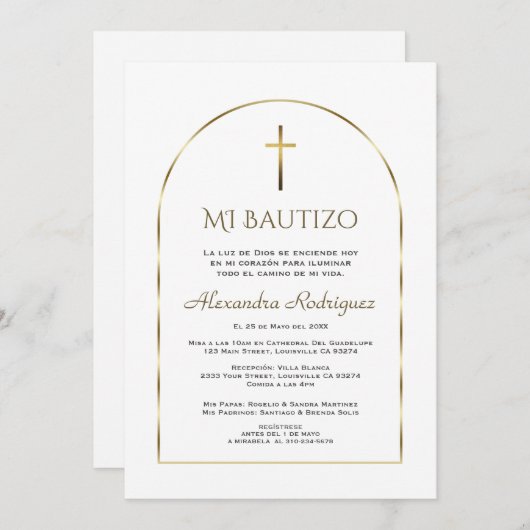 Elegante gouden boog uitnodiging voor de doop (Voorkant / Achterkant)