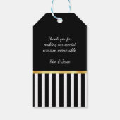 Elegante Gouden Boog Zwart-witte Strepen met Naam Cadeaulabel (Achterkant)