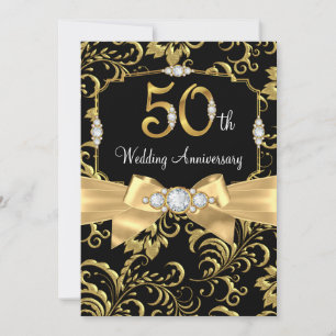 Elegante Gouden Boog Zwarte Diamant 50ste Verjaard Kaart