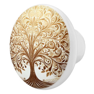 Elegante Gouden Boom des Levens Spirituele Zen Keramische Knop