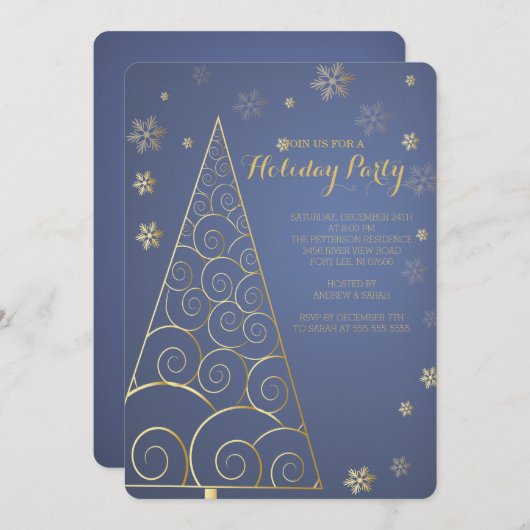 Elegante gouden boom kerstfeest uitnodiging (Voorkant / Achterkant)