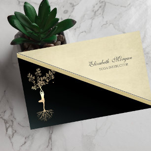Elegante Gouden Boom Silhouet, Yoga Visitekaartje