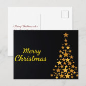Elegante Gouden Boom Vrolijk Kerstfeest op Zwart Briefkaart (Voorkant / Achterkant)