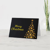 Elegante Gouden Boom Vrolijk Kerstfeest op Zwart Kaart (Voorkant)