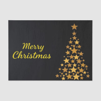 Elegante Gouden Boom Vrolijk Kerstfeest op Zwart Tissuepapier