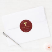 Elegante gouden bordeauxrode baby doop dank je sti ronde sticker (Envelop)