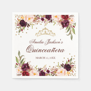Elegante gouden bordeauxrode bloem Quinceanera ser Servet