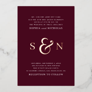 Elegante gouden bordeauxrood typografie details tr folie uitnodiging
