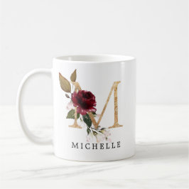 Elegante gouden bordeauxroze en roze bloemen Lette Koffiemok