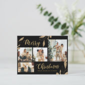 Elegante Gouden Botanische 4 Foto Collage Kerst P Briefkaart (Staand voorkant)