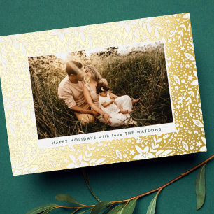 Elegante Gouden Botanische Bloemrijke Fotolijst Ge Folie Feestdagenkaart
