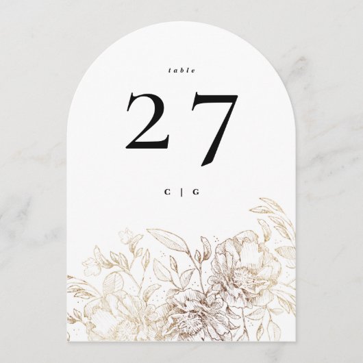 Elegante gouden botanische bruiloft boog tafel num kaart (Voorkant)