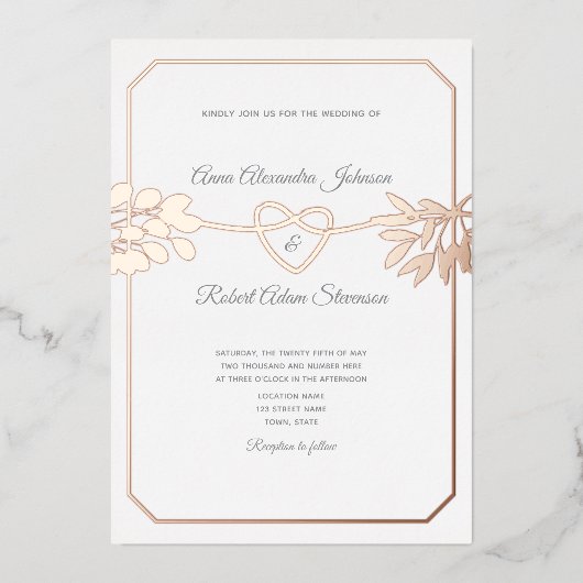 Elegante gouden botanische bruiloft folie uitnodiging (Voorkant)