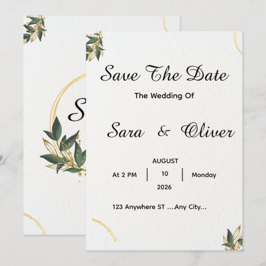 Elegante Gouden Botanische Cirkel  Save The Date (Voorkant / Achterkant)