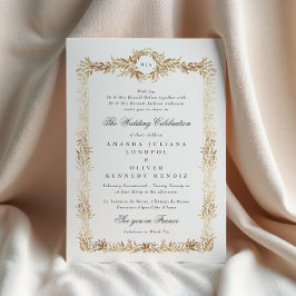 elegante gouden botanische kader monogram bruiloft kaart
