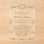Elegante gouden botanische kader monogram trouwfee acryl uitnodigingen (Voorkant)