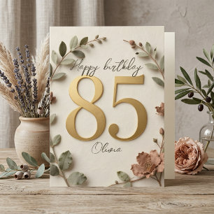 Elegante Gouden Botanische Krans Dames 85e Verjaar Kaart
