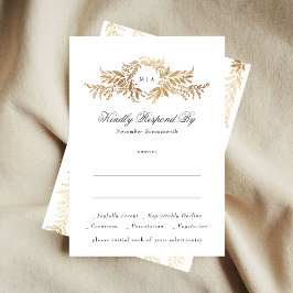 elegante gouden botanische krans monogram bruiloft RSVP kaartje