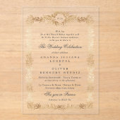 Elegante gouden botanische lijst monogram bruiloft acryl uitnodigingen (Voorkant)