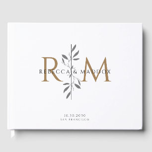 Elegante Gouden Botanische Monogram Trouw Gastenboek