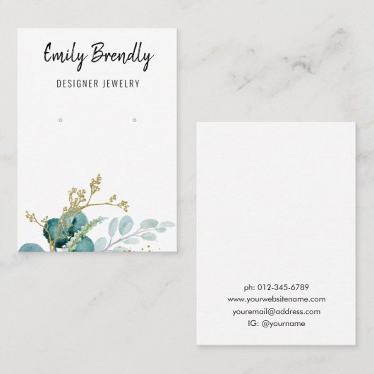 Elegante gouden botanische sieraden oorbel display visitekaartje (Voorkant / Achterkant)