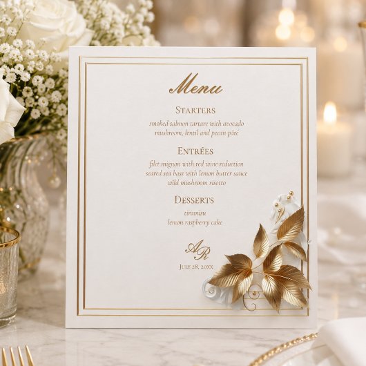 Elegante gouden botanische trouw  menu