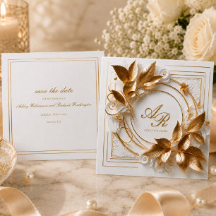 Elegante Gouden Botanische Trouw Save The Date