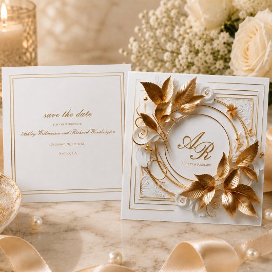 Elegante Gouden Botanische Trouw Save The Date