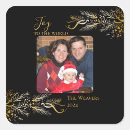 Elegante gouden botanische unieke kerstfoto vierkante sticker