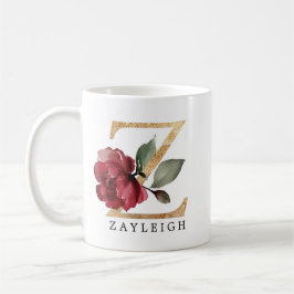 Elegante Gouden Bourgondië Bloem Letter Z Koffiemok