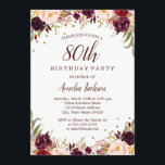 Elegante gouden Bourgondische Bloemen 80ste Verjaa Kaart<br><div class="desc">griepvaccinaties in de Little Bayleigh Store.</div>