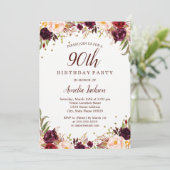 Elegante gouden Bourgondische Bloemen 90ste Verjaa Kaart (Staand voorkant)