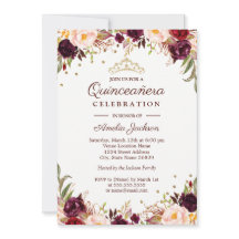 Elegante gouden bourgondische bloemige Quinceanera