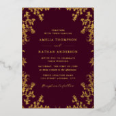 Elegante  gouden Bourgondische bruiloft Folie Uitnodiging (Voorkant)