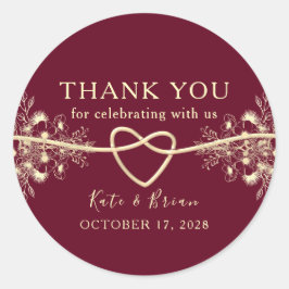 Elegante gouden Bourgondische bruiloft gunst Stick Ronde Sticker