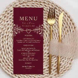 Elegante gouden Bourgondische bruiloft menu Kaart