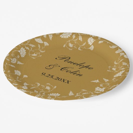 Elegante  gouden bruid bruidegom namen bruiloft papieren bordje (Gekanteld)