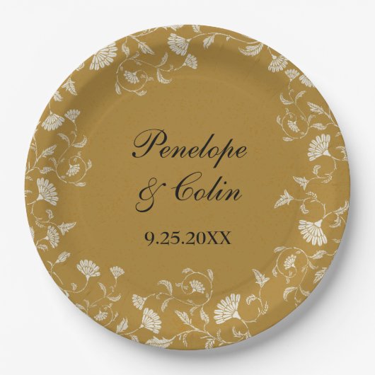 Elegante  gouden bruid bruidegom namen bruiloft papieren bordje (Voorkant)