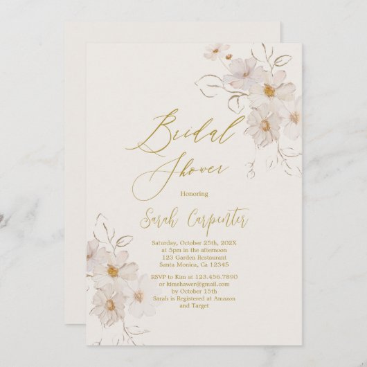 Elegante gouden bruidsdouche uitnodiging (Voorkant / Achterkant)