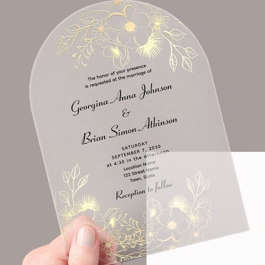 Elegante Gouden Bruiloft Acryl Uitnodigingen