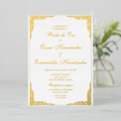Elegante gouden bruiloft bewerkbaar folie uitnodiging (Staand Voorkant)