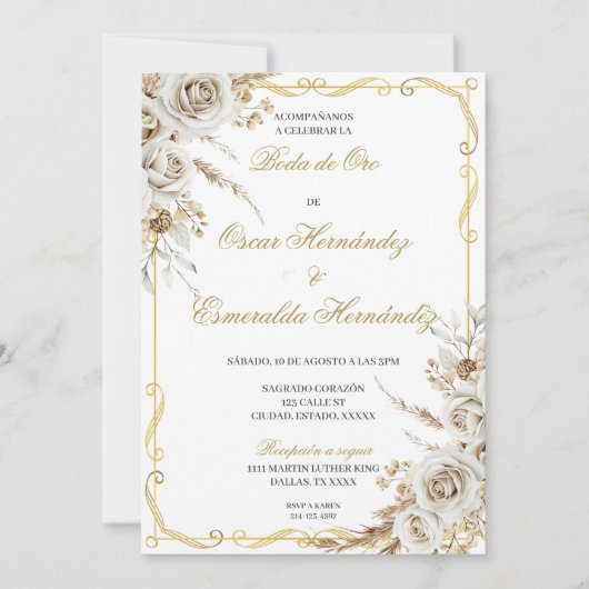 Elegante gouden bruiloft editabel kaart (Voorkant)