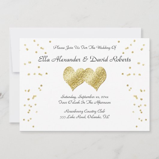 Elegante gouden bruiloft harten kaart (Voorkant)