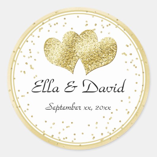 Elegante gouden bruiloft harten ronde sticker (Voorkant)