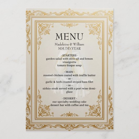 Elegante gouden bruiloft Menu Kaart Luxe Receptie (Voorkant)
