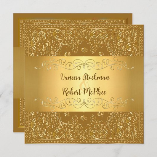 Elegante gouden bruiloft uitnodiging (Voorkant / Achterkant)